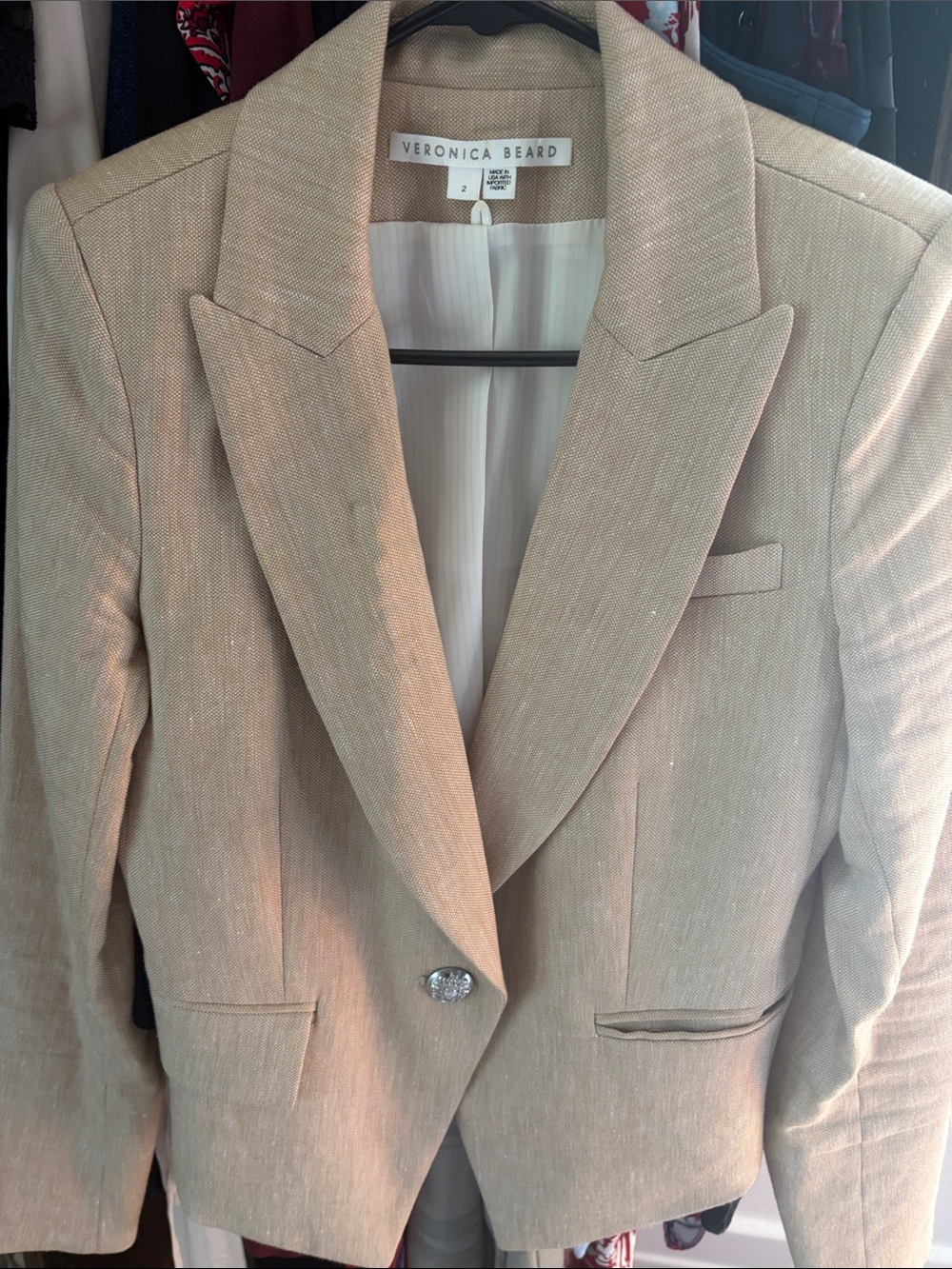 Veronica Beard Khaki Melange Beige Single-Button Blazer Size 2 - Picture 2 of 5
